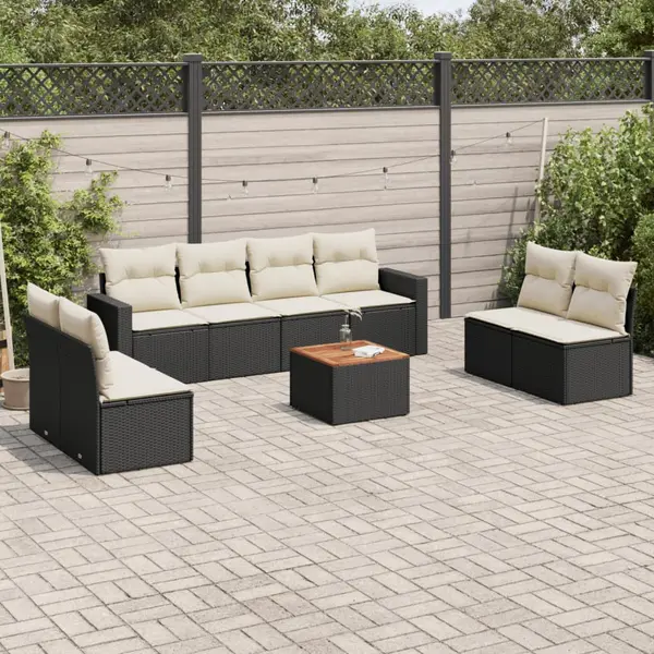 Gossi set mobilier de gradina cu perne, 9 piese, negru, poliratan