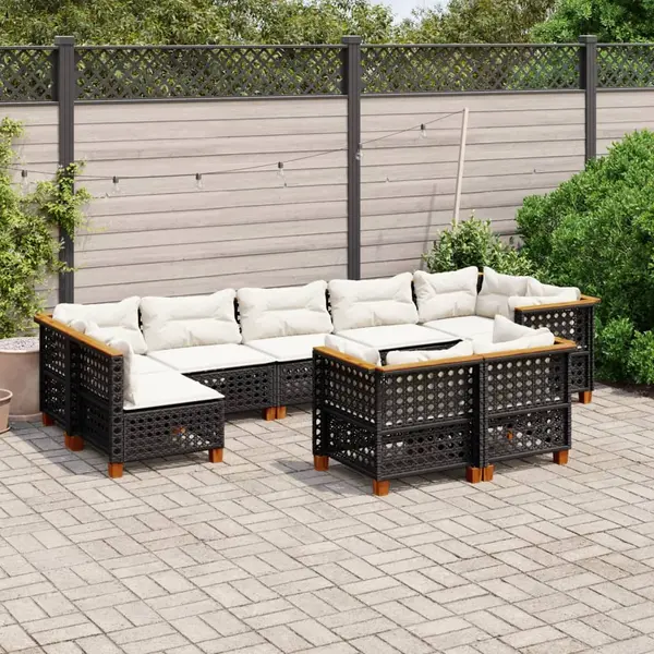 Gossi set mobilier de gradina cu perne, 9 piese, negru, poliratan
