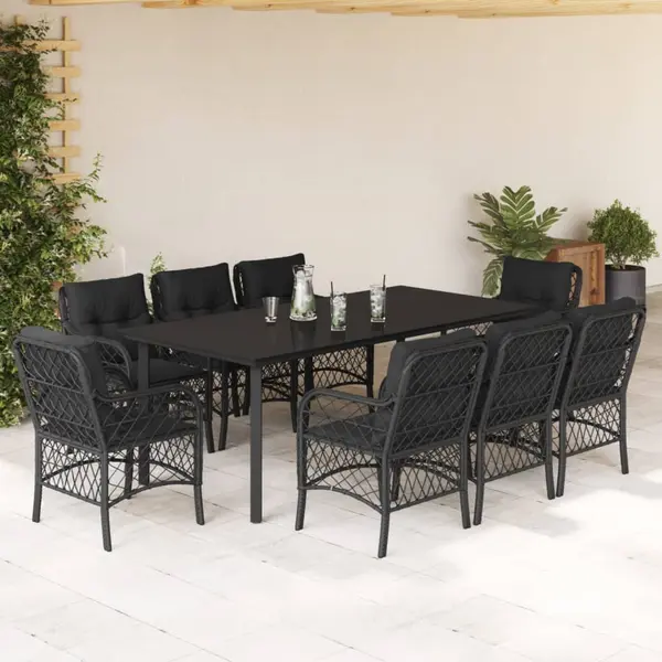 Gossi set mobilier de gradina cu perne, 9 piese, negru, poliratan