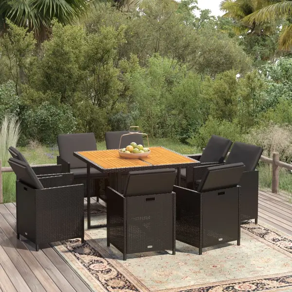 Gossi set mobilier de gradina cu perne, 9 piese, negru, poliratan