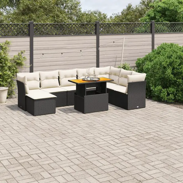 Gossi set mobilier de gradina cu perne, 9 piese, negru, poliratan