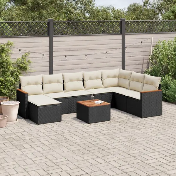 Gossi set mobilier de gradina cu perne, 9 piese, negru, poliratan