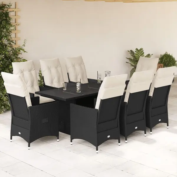 Gossi set mobilier de gradina cu perne, 9 piese, negru, poliratan