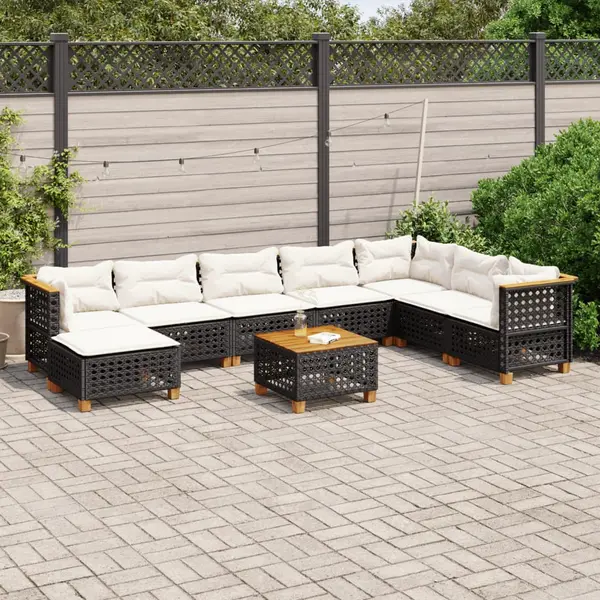 Gossi set mobilier de gradina cu perne, 9 piese, negru, poliratan