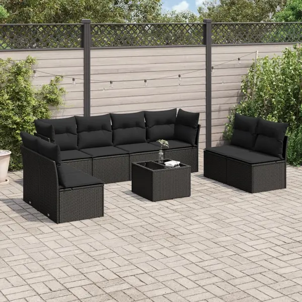 Gossi set mobilier de gradina cu perne, 9 piese, negru, poliratan