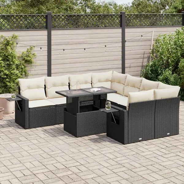 Gossi set mobilier de gradina cu perne, 9 piese, negru, poliratan