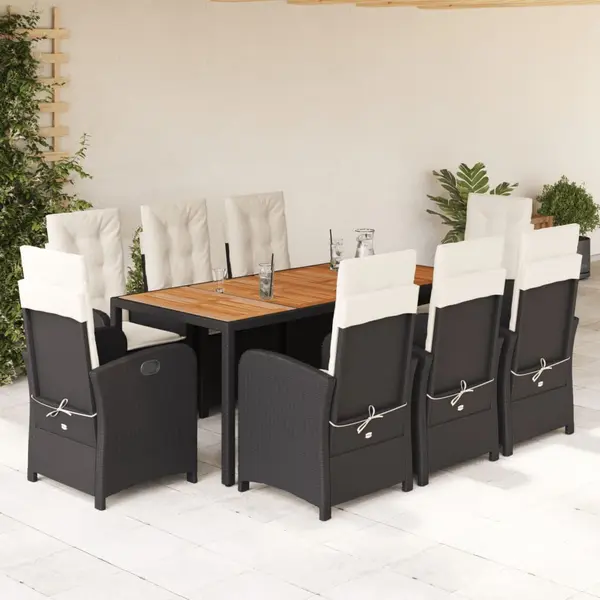 Gossi set mobilier de gradina cu perne, 9 piese, negru, poliratan