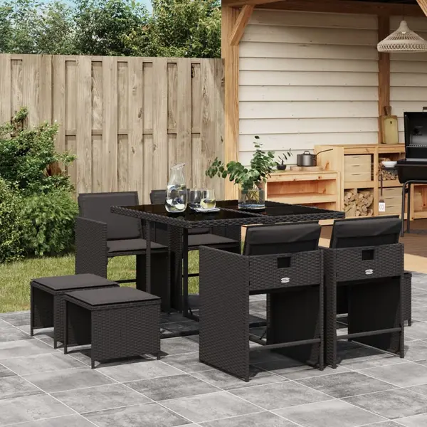 Gossi set mobilier de gradina cu perne, 9 piese, negru, poliratan
