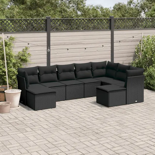 Gossi set mobilier de gradina cu perne, 9 piese, negru, poliratan