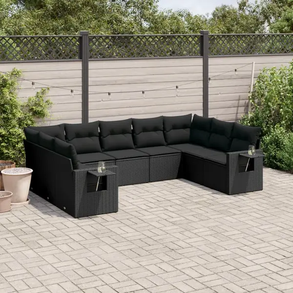 Gossi set mobilier de gradina cu perne, 9 piese, negru, poliratan