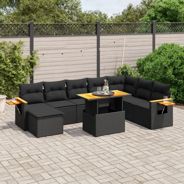 Gossi set mobilier de gradina cu perne, 9 piese, negru, poliratan