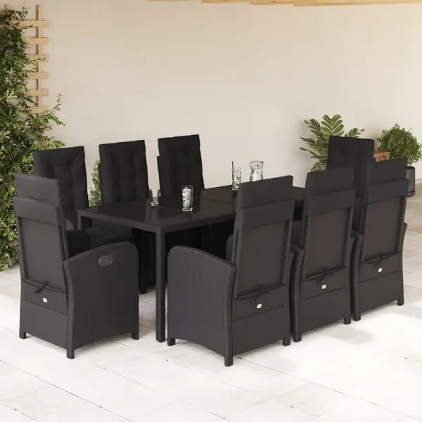 Gossi set mobilier de gradina cu perne, 9 piese, negru, poliratan