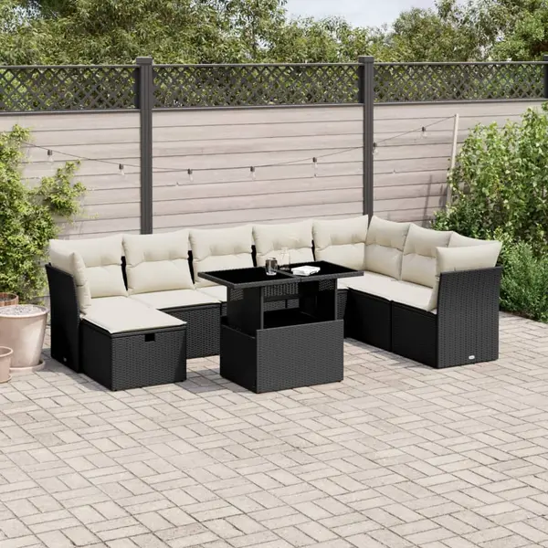 Gossi set mobilier de gradina cu perne, 9 piese, negru, poliratan