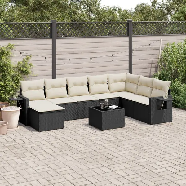 Gossi set mobilier de gradina cu perne, 9 piese, negru, poliratan