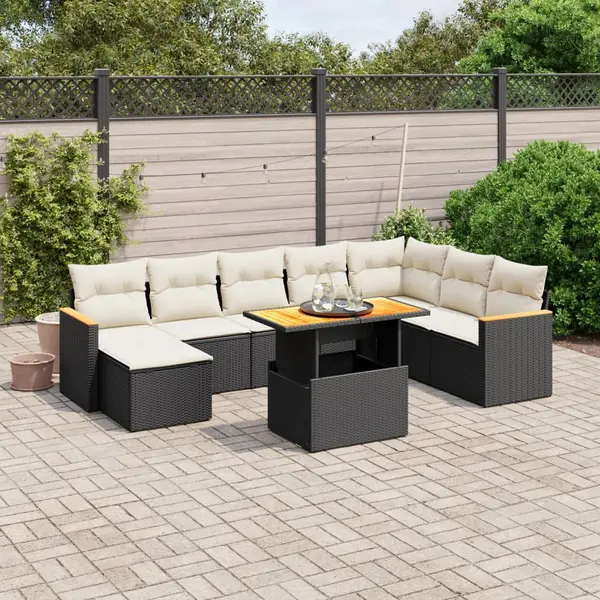 Gossi set mobilier de gradina cu perne, 9 piese, negru, poliratan