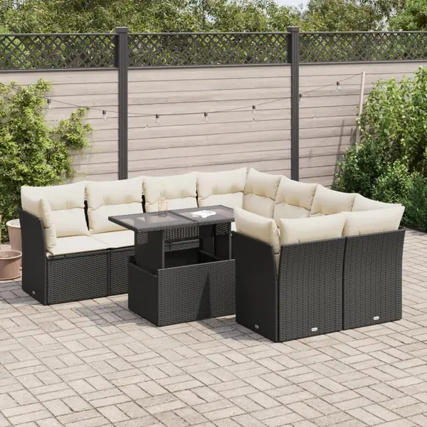 Gossi set mobilier de gradina cu perne, 9 piese, negru, poliratan