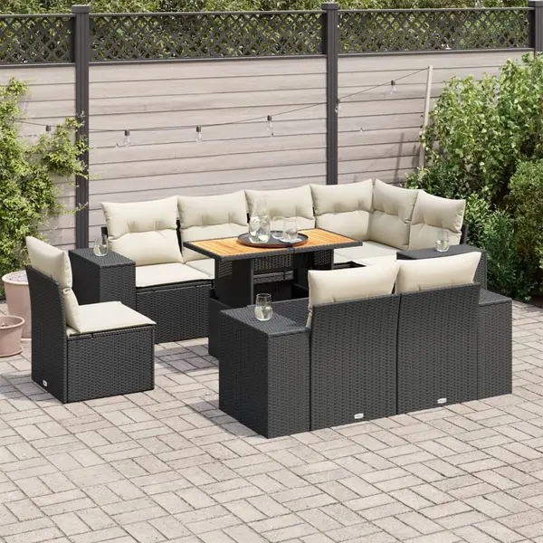 Gossi set mobilier de gradina cu perne, 9 piese, negru, poliratan