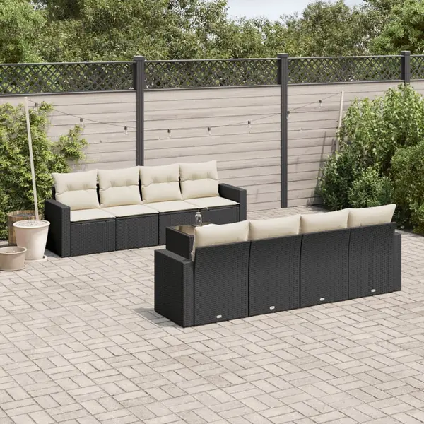 Gossi set mobilier de gradina cu perne, 9 piese, negru, poliratan