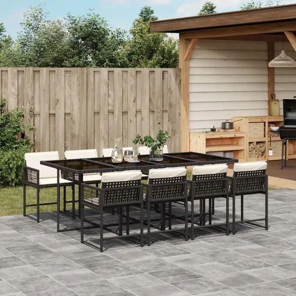 Gossi set mobilier de gradina cu perne, 9 piese, negru, poliratan