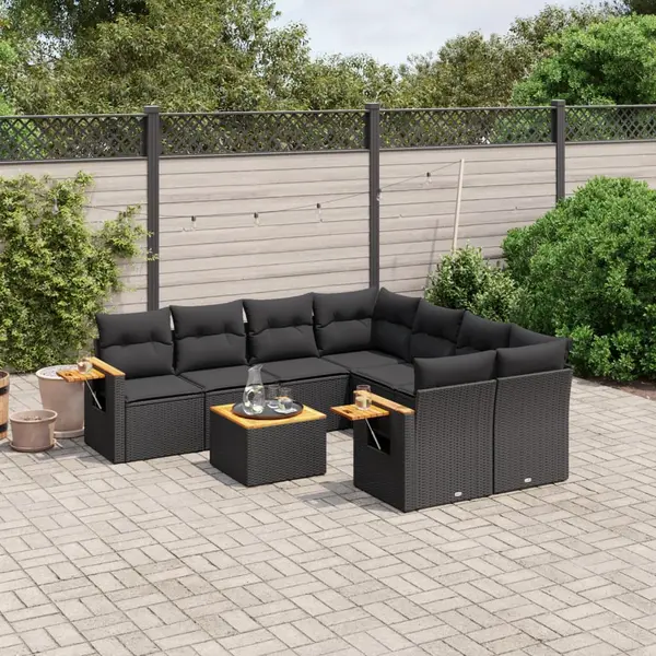 Gossi set mobilier de gradina cu perne, 9 piese, negru, poliratan