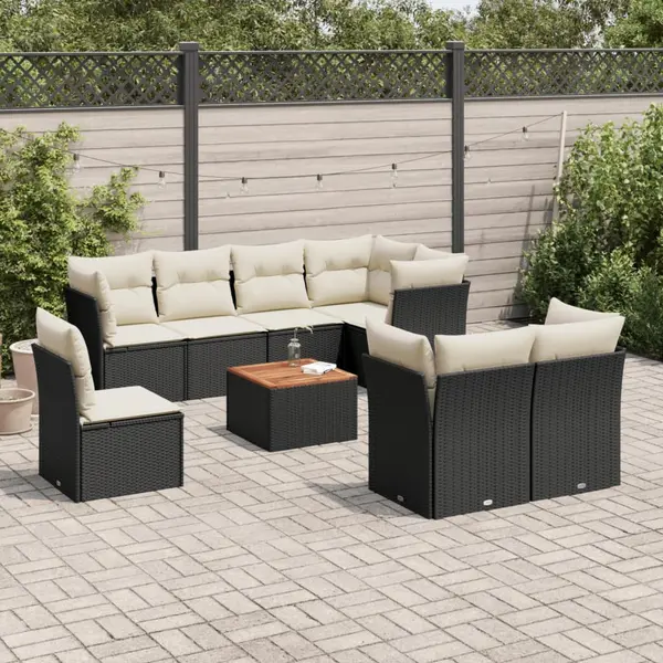 Gossi set mobilier de gradina cu perne, 9 piese, negru, poliratan