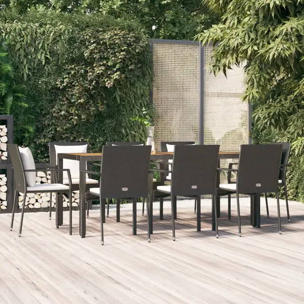 Gossi set mobilier de gradina cu perne, 9 piese, negru, poliratan