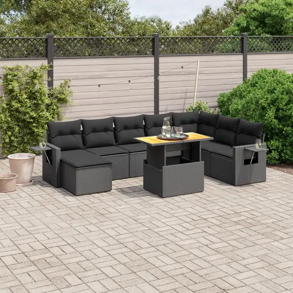 Gossi set mobilier de gradina cu perne, 9 piese, negru, poliratan