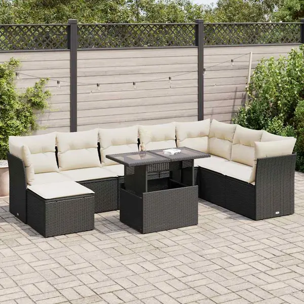 Gossi set mobilier de gradina cu perne, 9 piese, negru, poliratan