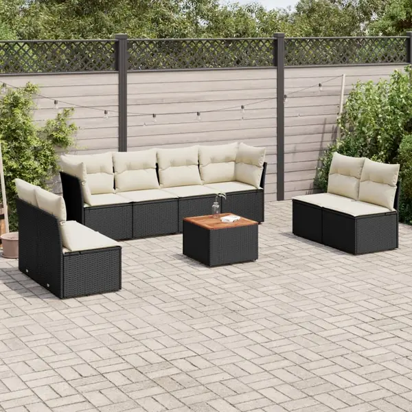 Gossi set mobilier de gradina cu perne, 9 piese, negru, poliratan