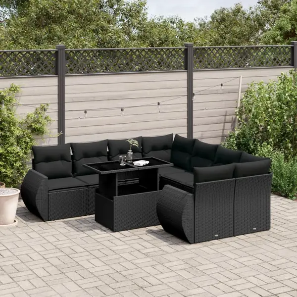 Gossi set mobilier de gradina cu perne, 9 piese, negru, poliratan
