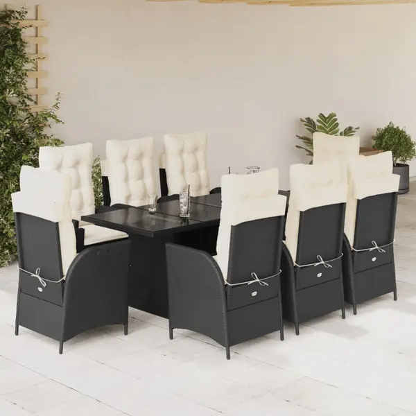 Gossi set mobilier de gradina cu perne, 9 piese, negru, poliratan