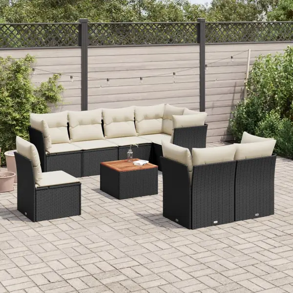 Gossi set mobilier de gradina cu perne, 9 piese, negru, poliratan