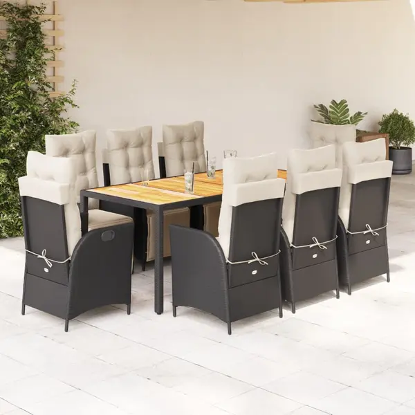 Gossi set mobilier de gradina cu perne, 9 piese, negru, poliratan