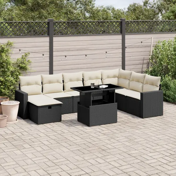 Gossi set mobilier de gradina cu perne, 9 piese, negru, poliratan