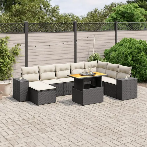 Gossi set mobilier de gradina cu perne, 9 piese, negru, poliratan