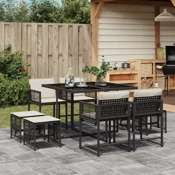 Gossi set mobilier de gradina cu perne, 9 piese, negru, poliratan