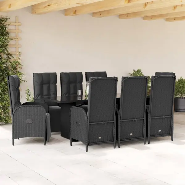 Gossi set mobilier de gradina cu perne, 9 piese, negru, poliratan