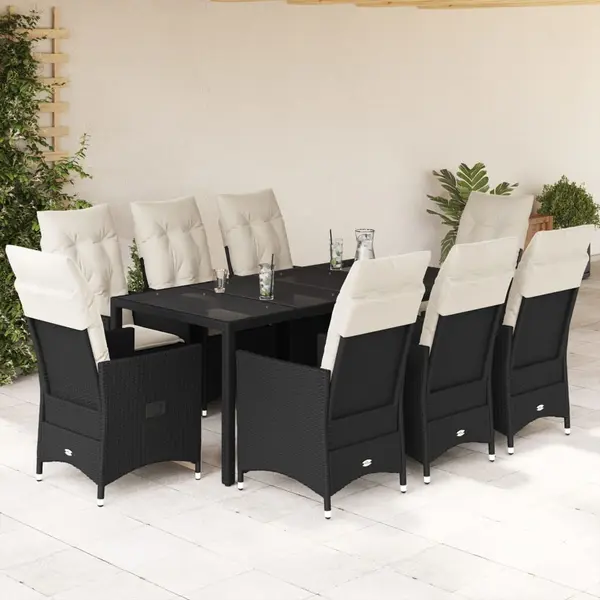 Gossi set mobilier de gradina cu perne, 9 piese, negru, poliratan