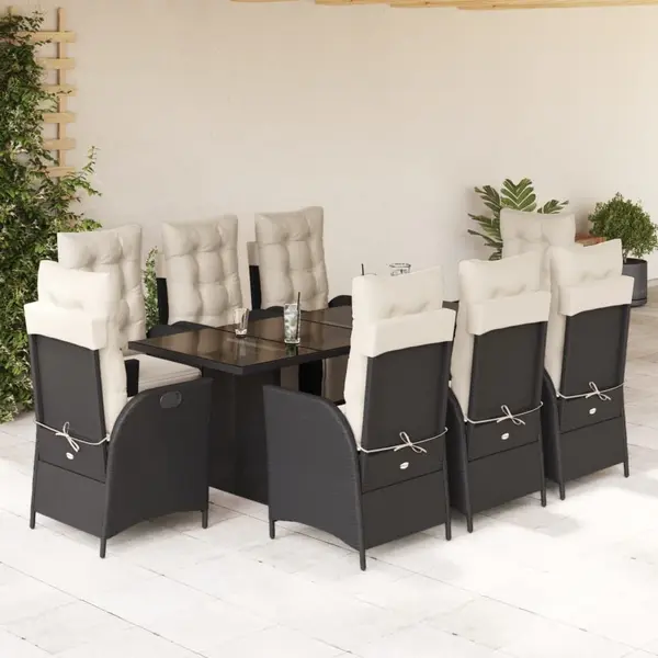 Gossi set mobilier de gradina cu perne, 9 piese, negru, poliratan
