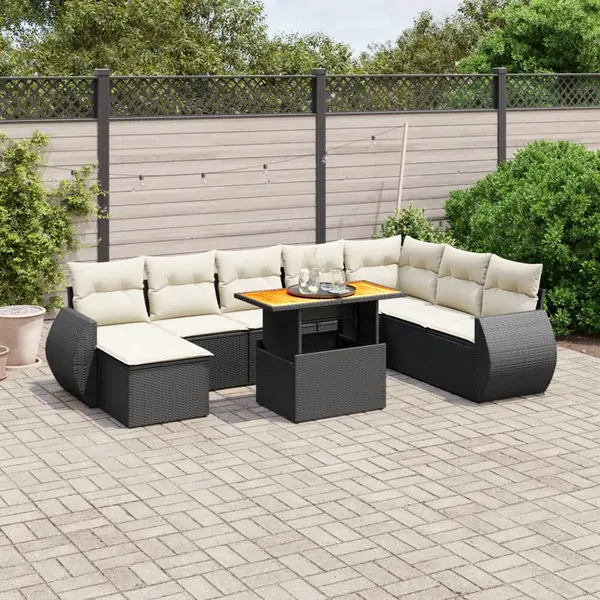 Gossi set mobilier de gradina cu perne, 9 piese, negru, poliratan