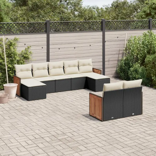 Gossi set mobilier de gradina cu perne, 9 piese, negru, poliratan