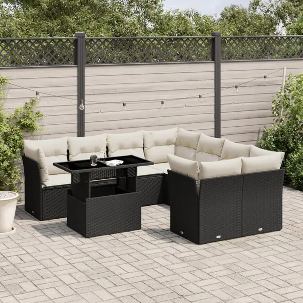 Gossi set mobilier de gradina cu perne, 9 piese, negru, poliratan