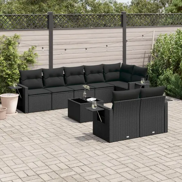 Gossi set mobilier de gradina cu perne, 9 piese, negru, poliratan