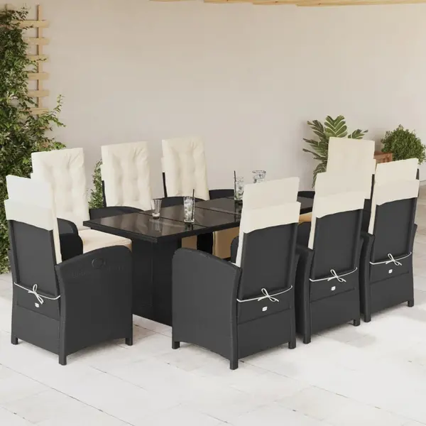 Gossi set mobilier de gradina cu perne, 9 piese, negru, poliratan