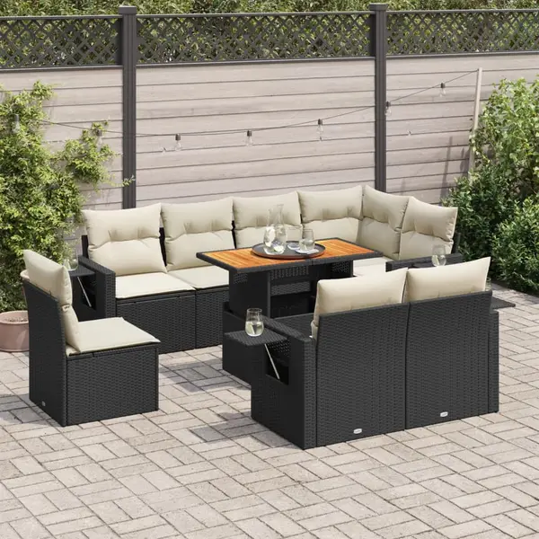 Gossi set mobilier de gradina cu perne, 9 piese, negru, poliratan