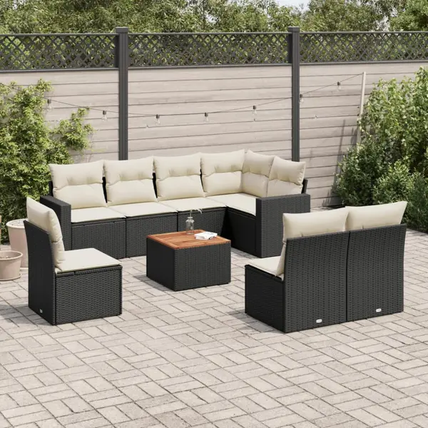 Gossi set mobilier de gradina cu perne, 9 piese, negru, poliratan