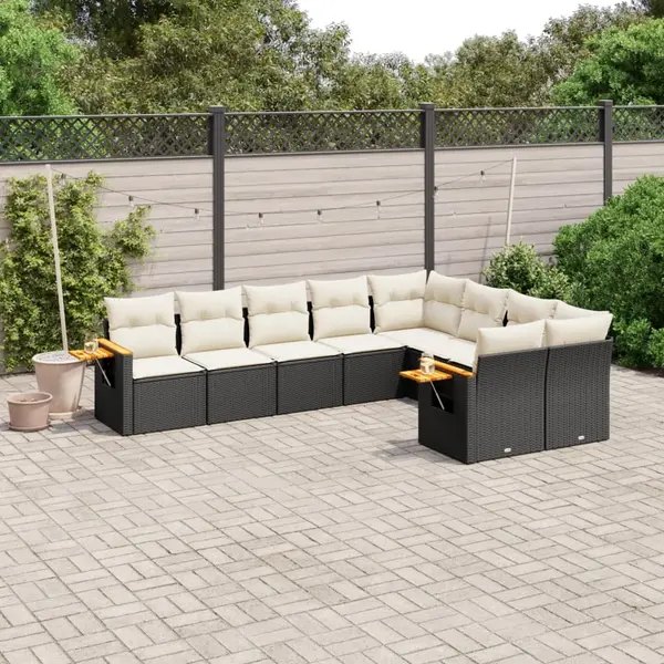 Gossi set mobilier de gradina cu perne, 9 piese, negru, poliratan