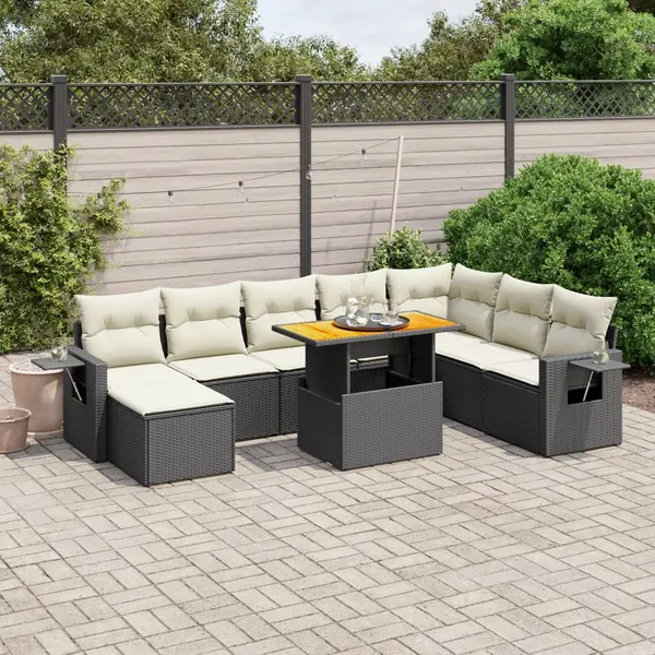 Gossi set mobilier de gradina cu perne, 9 piese, negru, poliratan