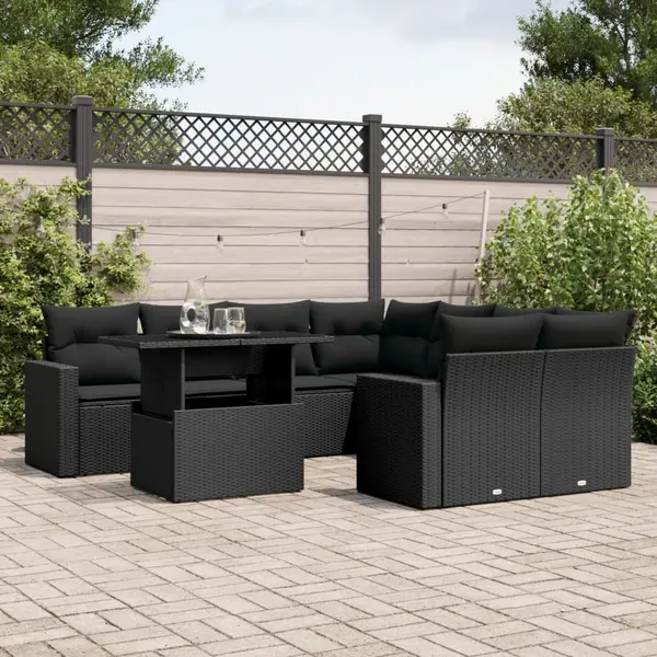 Gossi set mobilier de gradina cu perne, 9 piese, negru, poliratan