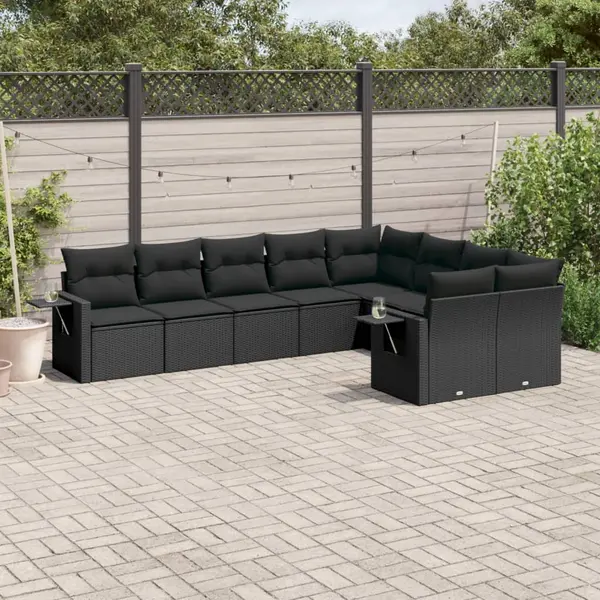 Gossi set mobilier de gradina cu perne, 9 piese, negru, poliratan